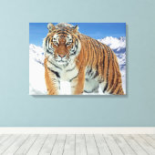 Trendy Tiger Snow Mountains Winter Natuur Canvas Afdruk (Insitu (Houten vloer))