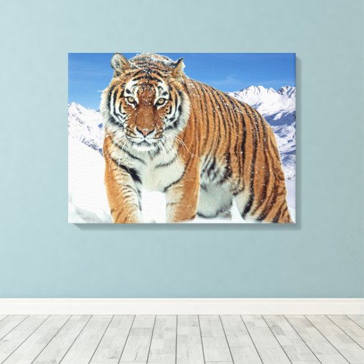 Trendy Tiger Snow Mountains Winter Natuur Canvas Afdruk (Insitu (Houten vloer))