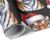Trendy Tiger with Santa Hat Christmas Black Cadeaupapier (Rol Hoek)
