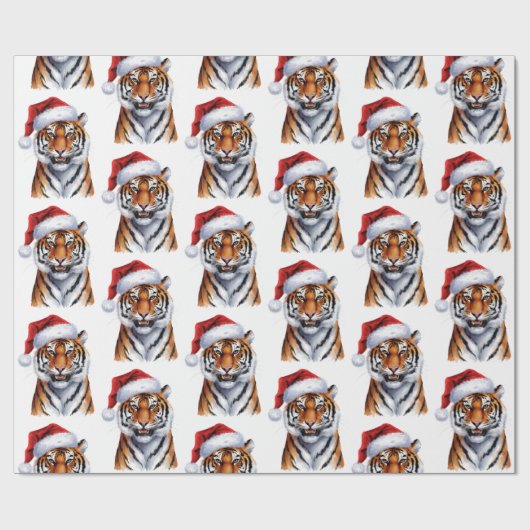 Trendy Tiger with Santa Hat Christmas Green Cadeaupapier (Vlak)