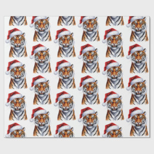 Trendy Tijger met Kerstman Hoed Kerst Groen Cadeaupapier