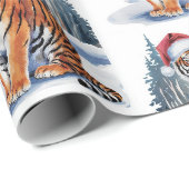 Trendy Tijger met Kerstman Hoed Kerstmis Cadeaupapier (Rol Hoek)