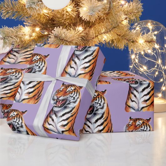 Trendy Tijgerkop Paars Cadeaupapier (Feestdagen)