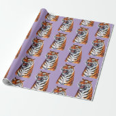 Trendy Tijgerkop Paars Cadeaupapier (Uitgerold)