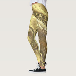 Trendy Tinten Goud Fractale Wervelingen Patroon Leggings