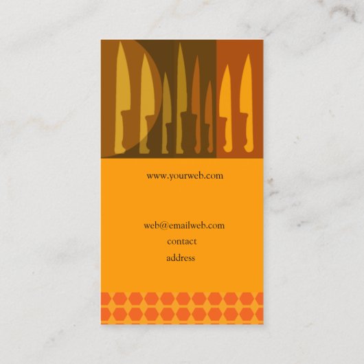 Trendy toonaangevende keukenkoks Chef Knife Visitekaartje (Achterkant)