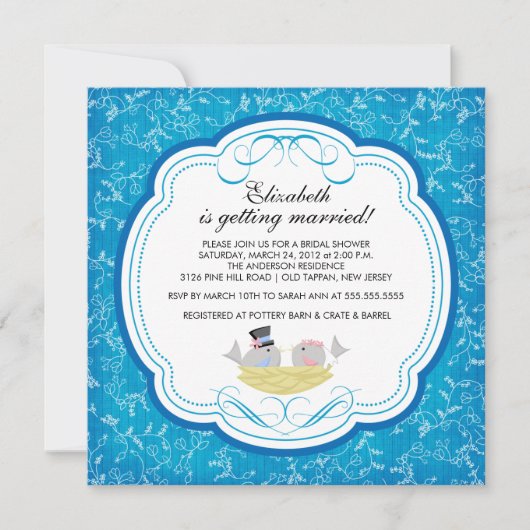 Trendy Tortelduifjes Bridal Shower Invitation Blue Kaart (Voorkant)