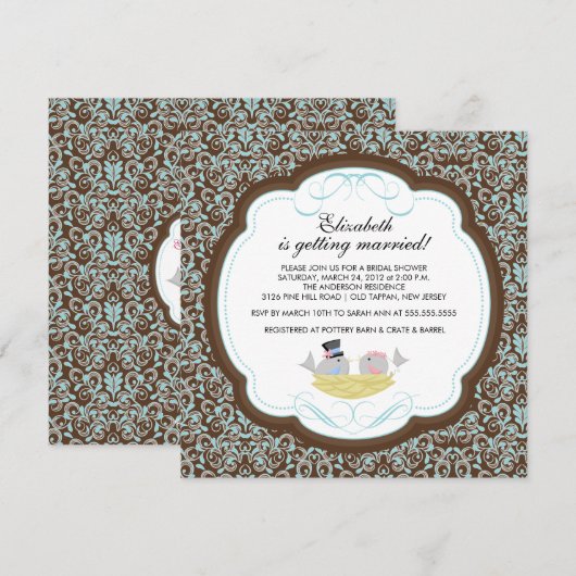 Trendy Tortelduifjes Bridal Shower Invitation Brow Kaart (Voorkant / Achterkant)
