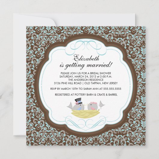 Trendy Tortelduifjes Bridal Shower Invitation Brow Kaart (Voorkant)