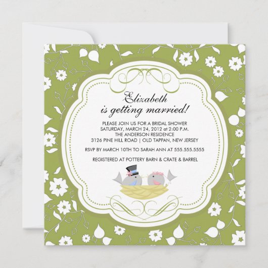 Trendy Tortelduifjes Bridal Shower Invitation Gree Kaart (Voorkant)