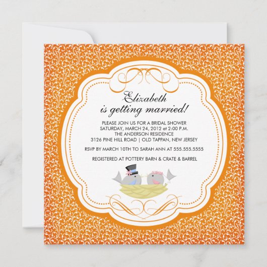 Trendy Tortelduifjes Bridal Shower Invitation Oran Kaart (Voorkant)