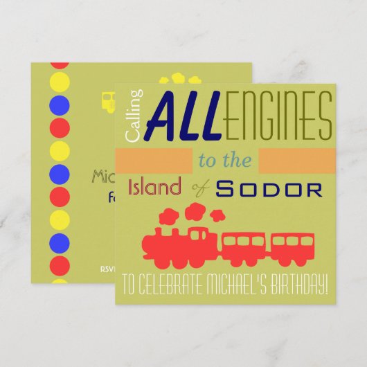 Trendy Train Birthday Invitation Kaart (Voorkant / Achterkant)
