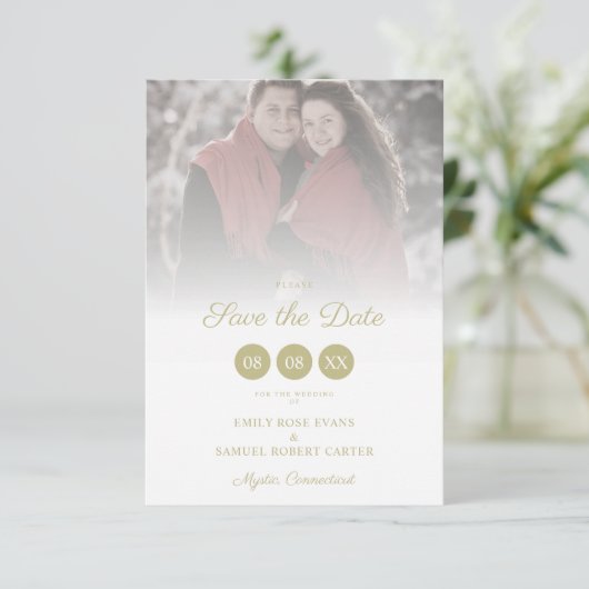 Trendy Transparency Effect Elegant Photo Wedding Save The Date (Staand voorkant)