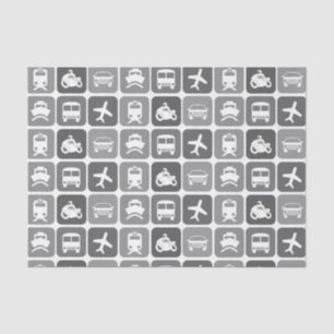 Trendy Travel Icons Black and White Pattern Tissuepapier