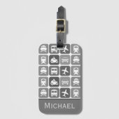 Trendy Travel Icons Black and White Personalized Bagagelabel (Voorkant (verticaal))