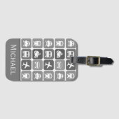 Trendy Travel Icons Black and White Personalized Bagagelabel (Voorkant (horizontaal))