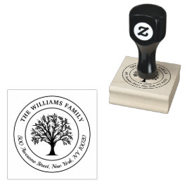 Trendy Tree Familienaam Curved Text Return Address Rubberstempel