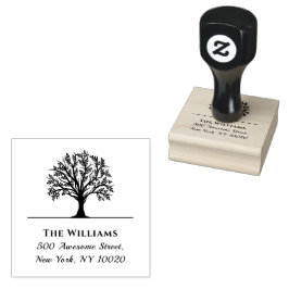 Trendy Tree Family Name Script Text Return Address Rubberstempel