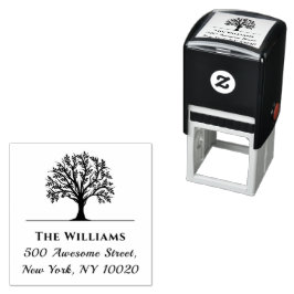 Trendy Tree Family Name Script Text Return Address Zelfinktende Stempel
