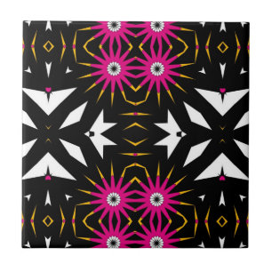 Trendy Tribal Abstract Zwart-roze Geometrisch Tegeltje