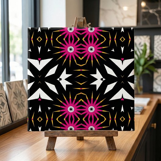 Trendy Tribal Abstract Zwart-roze Geometrisch Tegeltje
