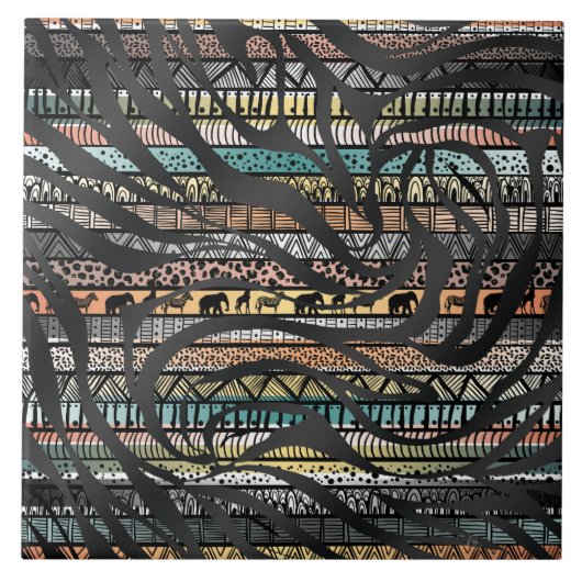 Trendy Tribal African Pattern Zebra Print Tegeltje (Voorkant)