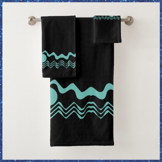 Trendy Tribal Geometric Turquoise en Black Bad Handdoek