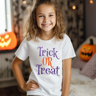 Trendy Trick or treat Paarse en Oranje Halloween T-shirt