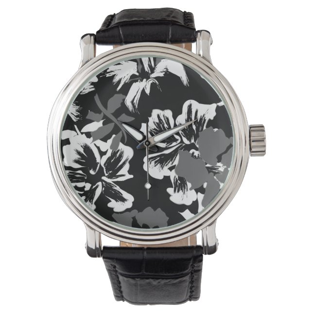Trendy Tropical Abstract Black Pattern Watch Horloge (Voorkant)