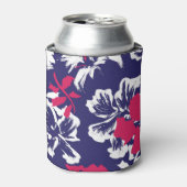 Trendy Tropical Abstract Blue Red Floral Pattern Blikjeskoeler (Blikje Voorkant)