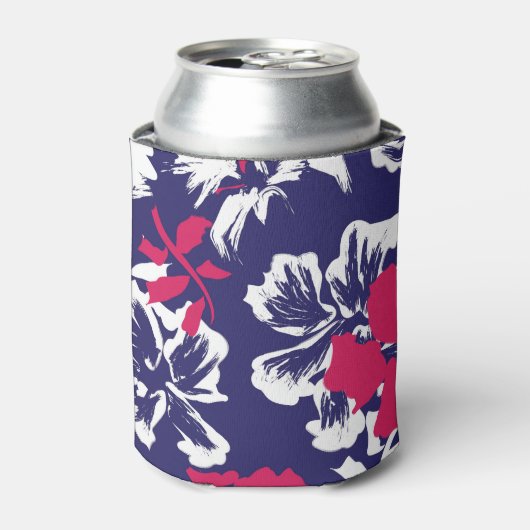 Trendy Tropical Abstract Blue Red Floral Pattern Blikjeskoeler (Blikje Voorkant)