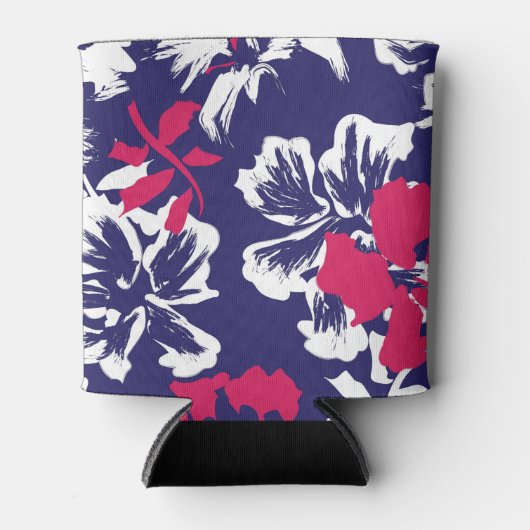 Trendy Tropical Abstract Blue Red Floral Pattern Blikjeskoeler (Voorkant)
