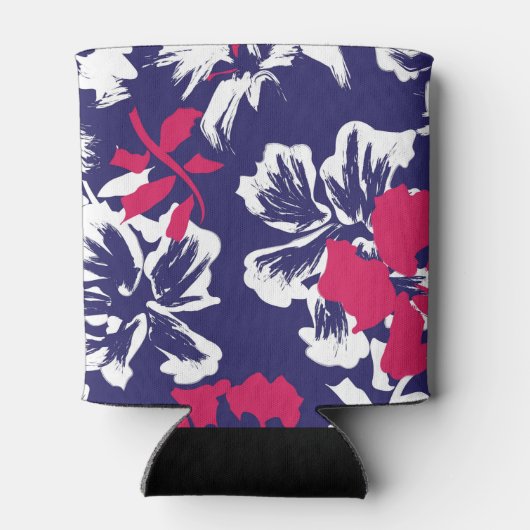 Trendy Tropical Abstract Blue Red Floral Pattern Blikjeskoeler (Achterkant)
