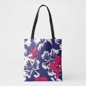 Trendy Tropical Abstract Blue Red Floral Pattern Tote Bag (Voorkant)