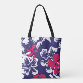 Trendy Tropical Abstract Blue Red Floral Pattern Tote Bag (Achterkant)