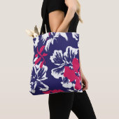 Trendy Tropical Abstract Blue Red Floral Pattern Tote Bag (Dichtbij)