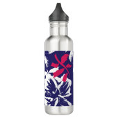 Trendy Tropical Abstract Blue Red Floral Pattern Waterfles (Links)
