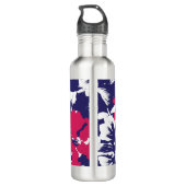Trendy Tropical Abstract Blue Red Floral Pattern Waterfles (Achterkant)