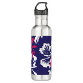 Trendy Tropical Abstract Blue Red Floral Pattern Waterfles (Voorkant)