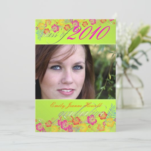Trendy Tropical Afstuderen Party Kaart (Staand voorkant)
