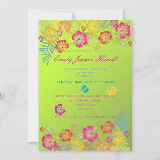 Trendy Tropical Afstuderen Party Kaart (Achterkant)