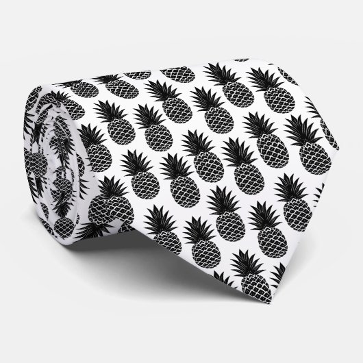 Trendy Tropical Black and White Pineapple Pattern Stropdas (Opgerold)