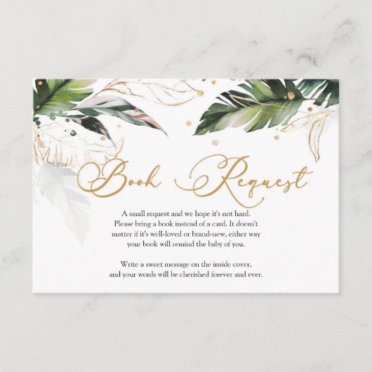 Trendy tropical bladeren greenery gold diaper raff informatiekaartje (Voorkant)