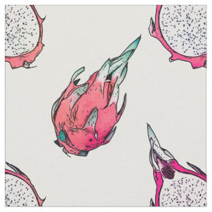 Trendy Tropical Dragon Fruit Halves White Pattern Stof