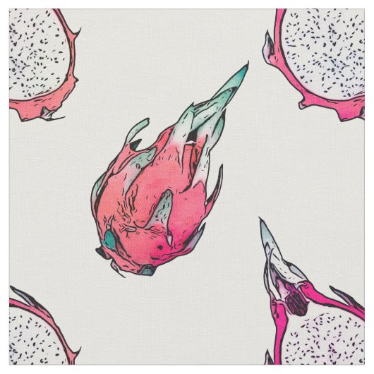 Trendy Tropical Dragon Fruit Halves White Pattern Stof (Close Up)