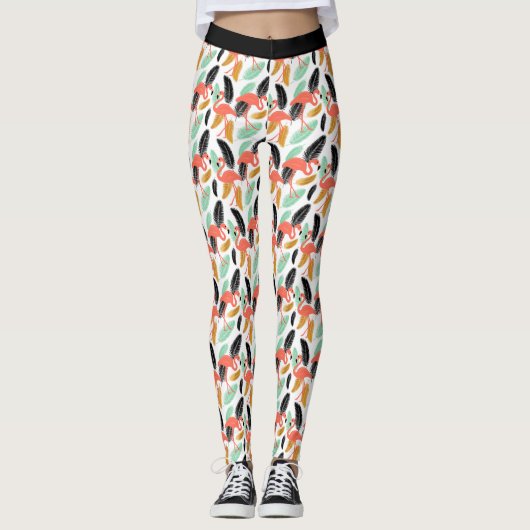 Trendy Tropical Flamingo patroon Leggings (Voorkant)