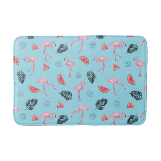 Trendy Tropical Flamingo & Watermelon Pattern Badmat (Voorkant)