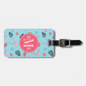 Trendy Tropical Flamingo & Watermelon Pattern Bagagelabel (Voorkant horizontaal)