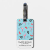 Trendy Tropical Flamingo & Watermelon Pattern Bagagelabel (Achterkant verticaal)