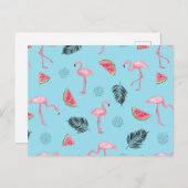 Trendy Tropical Flamingo & Watermelon Pattern Briefkaart (Voorkant / Achterkant)